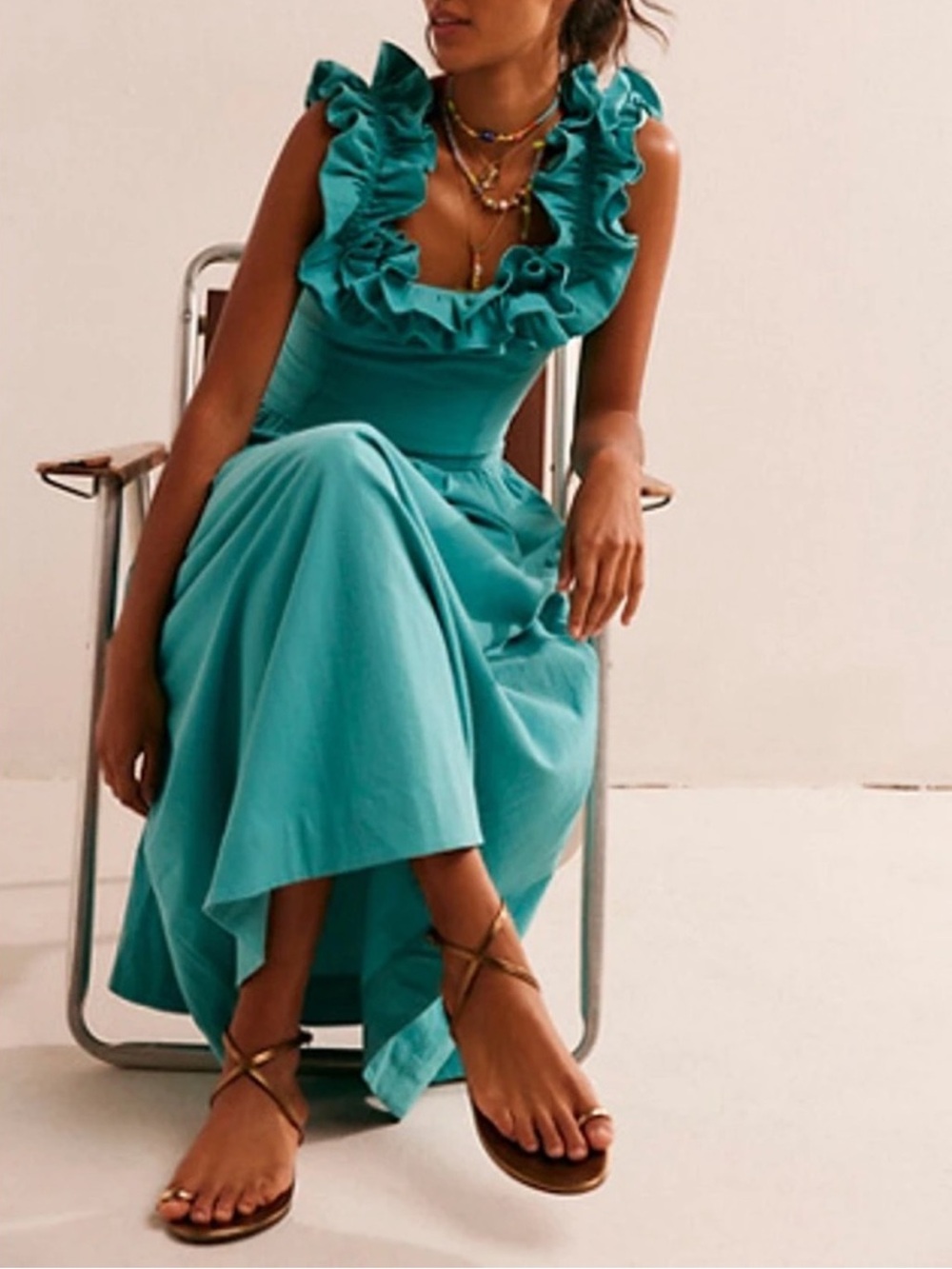 Free People Ruffle It Up Midi Dress Size Small Teal